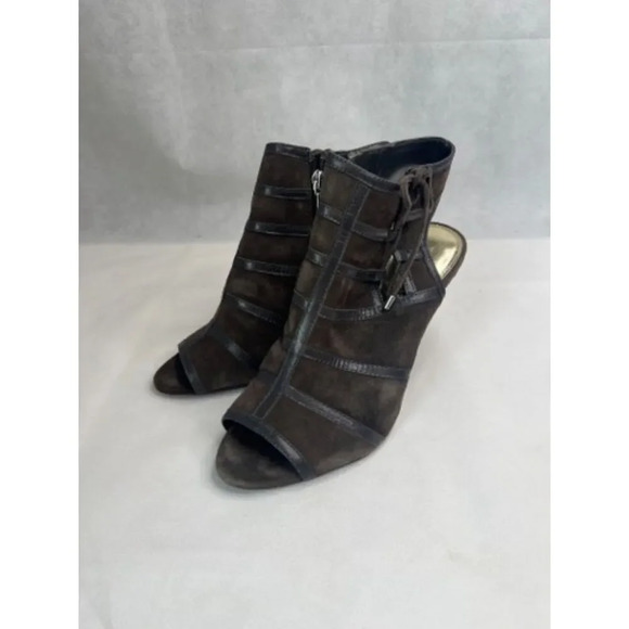 Lauren Ralph Lauren Brown Faux Suede Open Toe Side Zip Side Tie High Heel Sz 7B - Picture 3 of 8